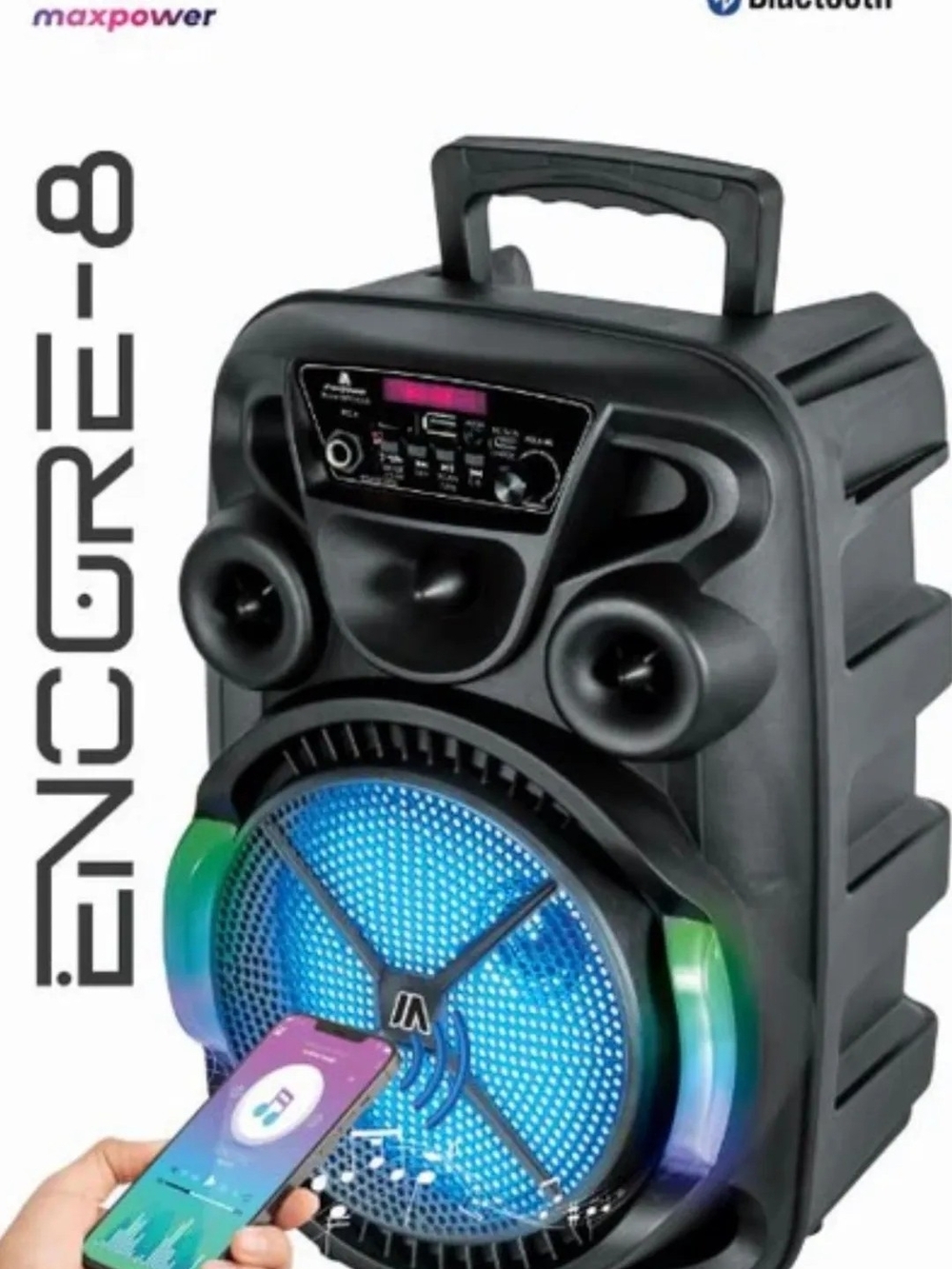Encore-8 Portable Bluetooth Speaker - Black with RGB Lighting